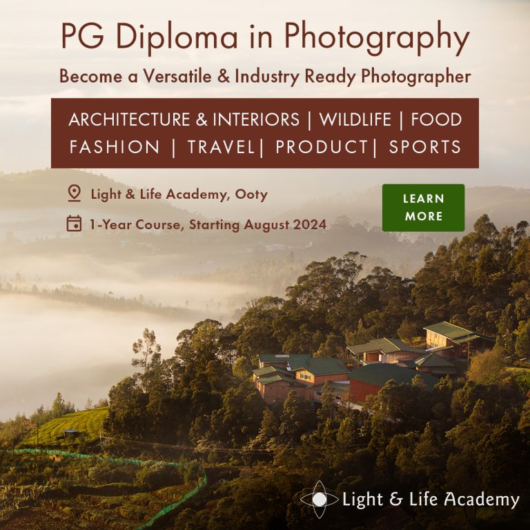 Light & Life Academy ad creative — PG Diploma in Photography, misty Nilgiris campus